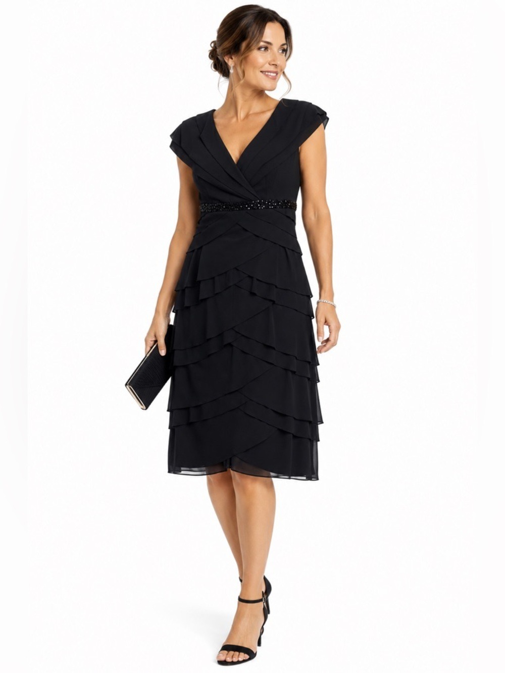 Alex Evenings Beaded Cocktail Dress Women 10 Black Formal Wedding Guest Evening